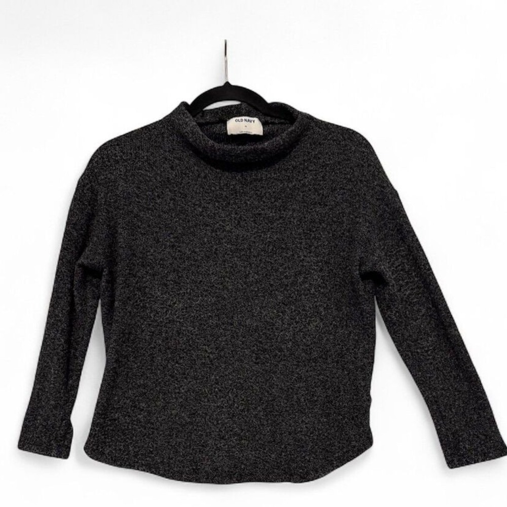 Old Navy Mock Neck Sweater Womens XS Charcoal Gray Marled Knit Long Sleeve